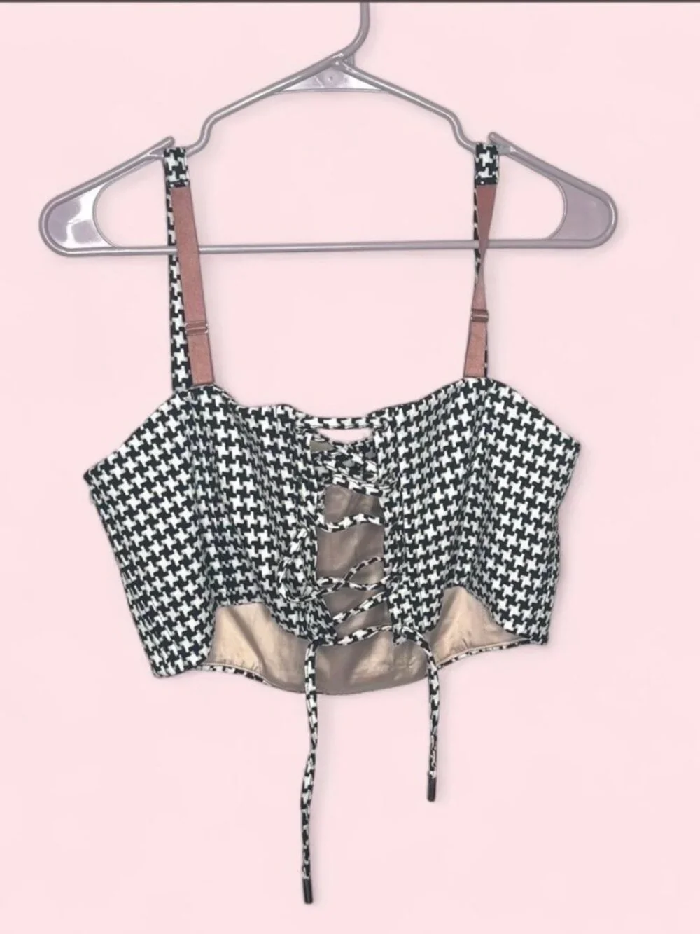 Wildfang The Empower Houndstooth Print 6 Way Corset Top Size Large